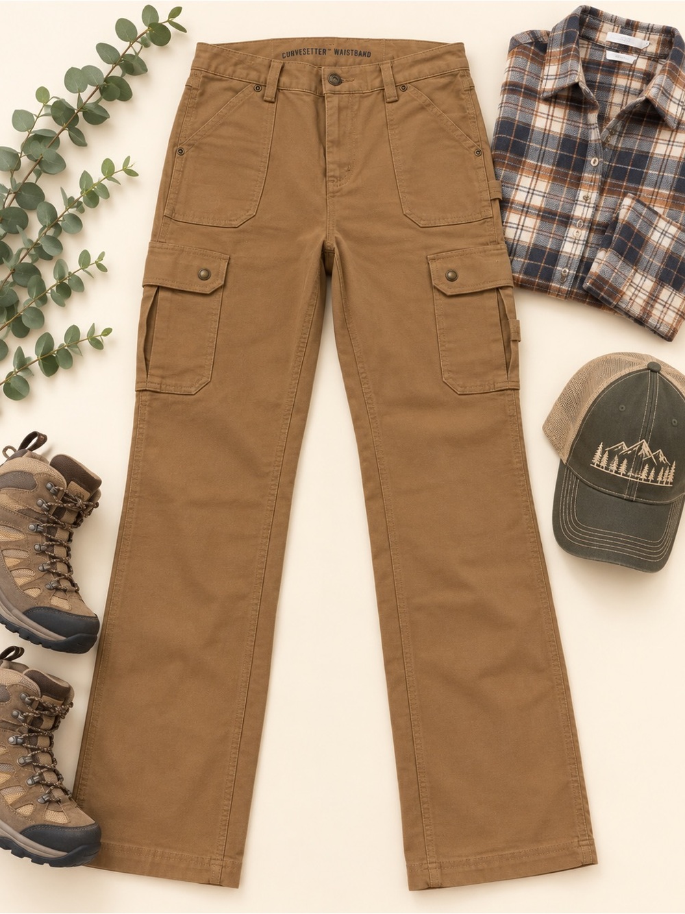 Duluth Trading Co Cargo Pants Womens 10x35 Curvesetter Brown Workwear